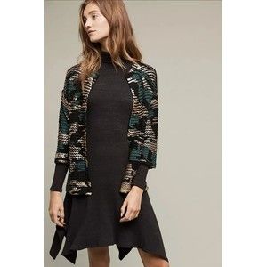 Anthropologie Moth BARI Painted Gold Foil Camo Open Cardigan Sweater Women's S